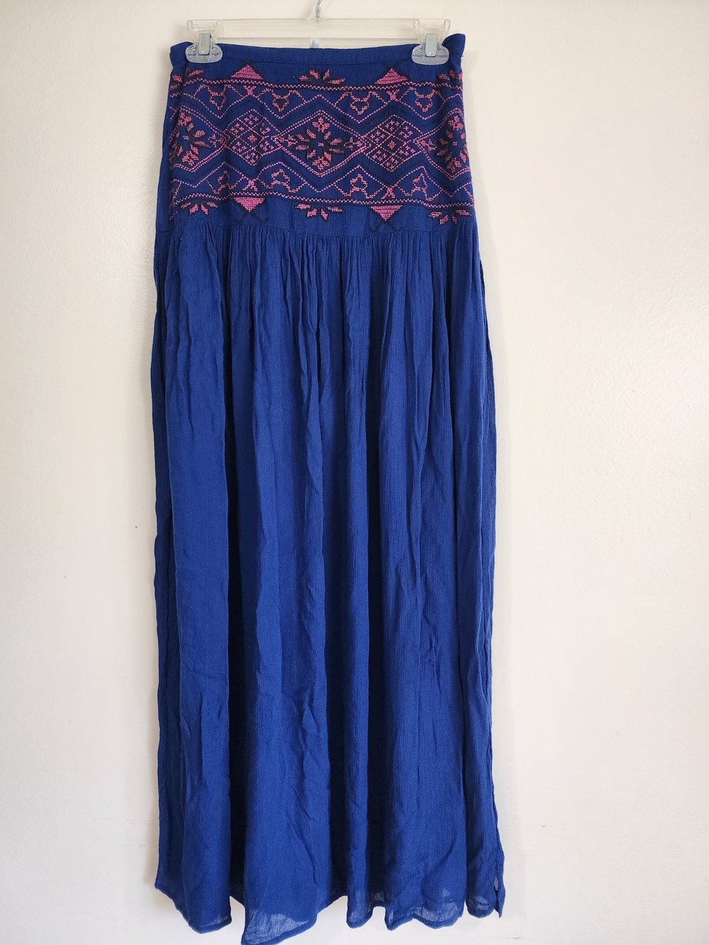 Japna Royal Blue Maxi Skirt with Pink Embroidered Waist